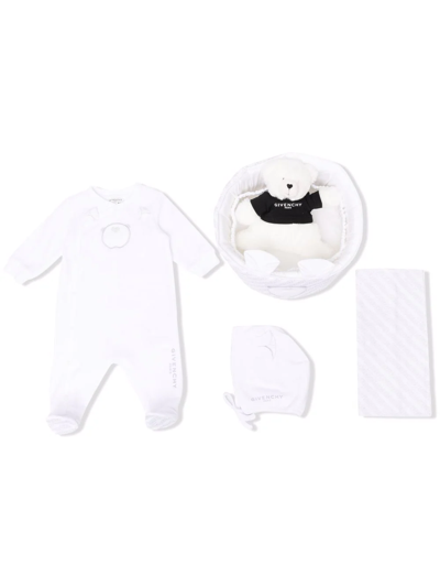 Shop Givenchy Teddy Bear-motif Cotton-blend Babygrow Set In White