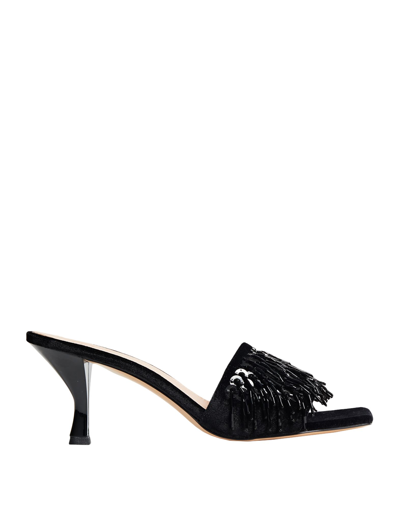 Shop 8 By Yoox Velvet Embellished Spool-heel Sandal Woman Sandals Black Size 8 Polyester