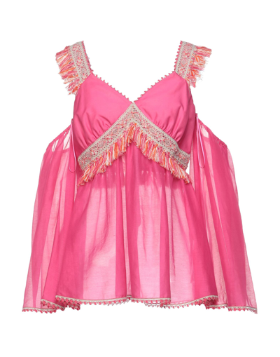 Shop Blumarine Woman Top Fuchsia Size 12 Cotton, Silk, Polyester In Pink