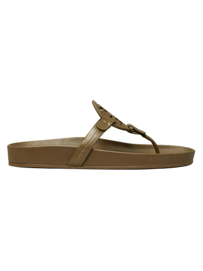 Shop Tory Burch Women's Miller Double-t Logo Leather Thong Sandals In Olive