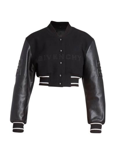 Shop Givenchy Women's Cropped Varsity Jacket In Black White