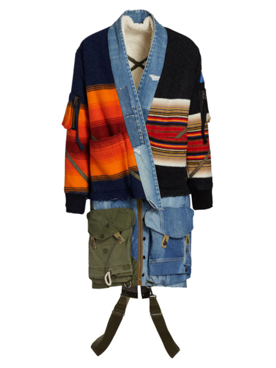 Shop Greg Lauren 3-in-1 Blanket Coat In Neutral