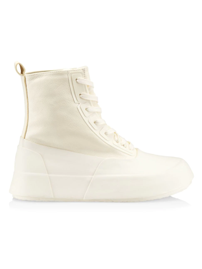 Shop Ambush Men's Leather Mix High-top Sneakers In Off White