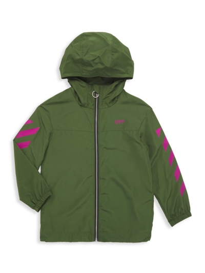 Shop Off-white Little Girl's & Girl's Off Stamp Windbreaker Jacket In Military