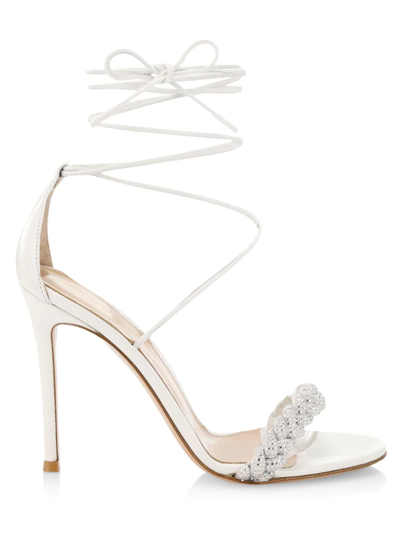 Shop Gianvito Rossi Women's Crystal Leomi Leather Sandals In White
