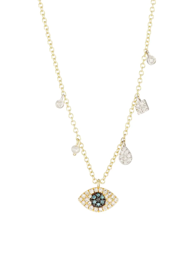 Shop Meira T Women's 14k Yellow Gold, Diamond & Pearl Evil Eye Pendant Necklace