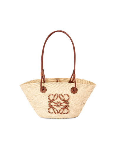 Shop Loewe Women's Small Anagram Raffia Basket Tote In Natural Tan