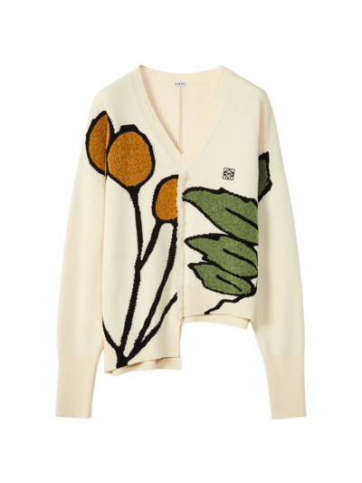 Shop Loewe Asymmetrical Herbarium Sweater In Ecru