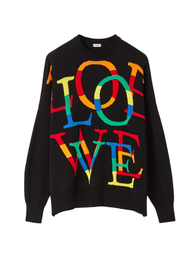 Shop Loewe Oversized Love Logo Sweater In Black Multicolor