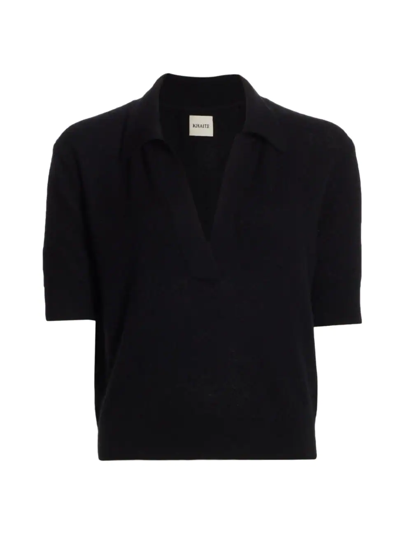 Khaite Shrunked Jo Cashmere-blend Polo Sweater In Black