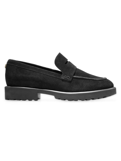 Shop Cole Haan Women's Geneva Suede Loafers In Black Suede