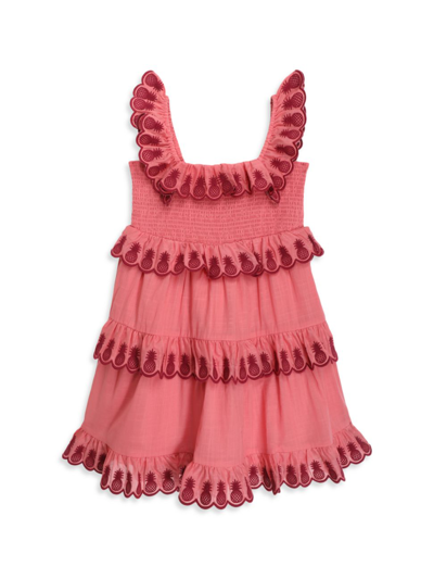 Shop Zimmermann Little Girl's & Girl's Tropicana Scallop Tiered Dress In Coral