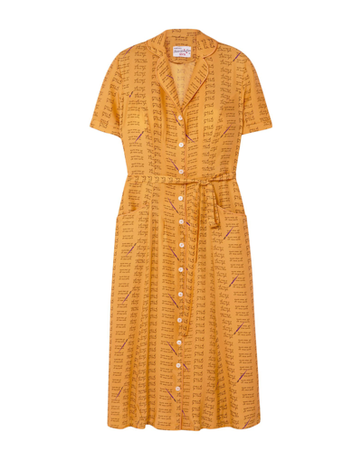 Shop Hvn Woman Midi Dress Ocher Size 8 Silk In Yellow