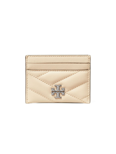 Shop Tory Burch Kira Chevron Leather Pavé Logo Card Case In New Cream