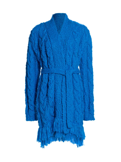 Shop Alejandra Alonso Rojas Women's Cable-knit Wool-blend Belted Cardigan In Blue