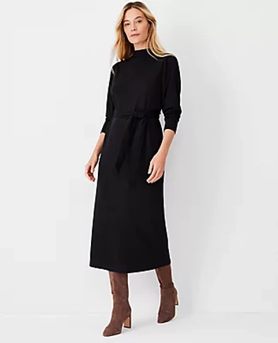 Shop Ann Taylor Petite Belted Mock Neck Midi Dress In Black