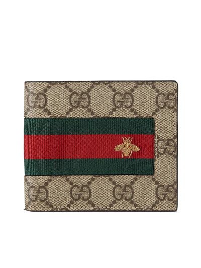 Shop Gucci Gg Supreme Wallet With Web Tape In Nude & Neutrals