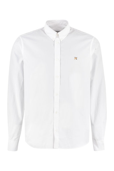 Shop Maison Kitsuné Button-down Collar Cotton Shirt In White