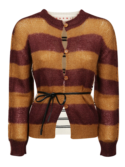 Shop Marni Cardigan In Red/brown/white