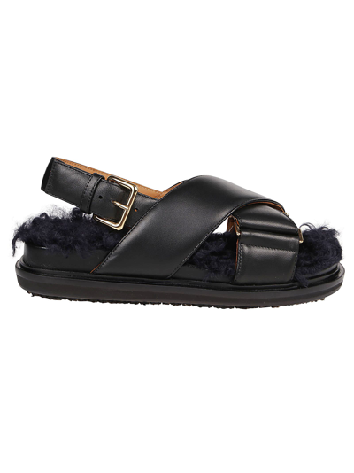 Shop Marni Fussbett Crossed Sandals In Black/blublack