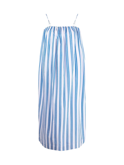 Shop Ganni Stripe Cotton Dress In Daphne