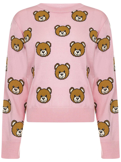 Shop Moschino Allover Teddy Bear Sweater In Pink