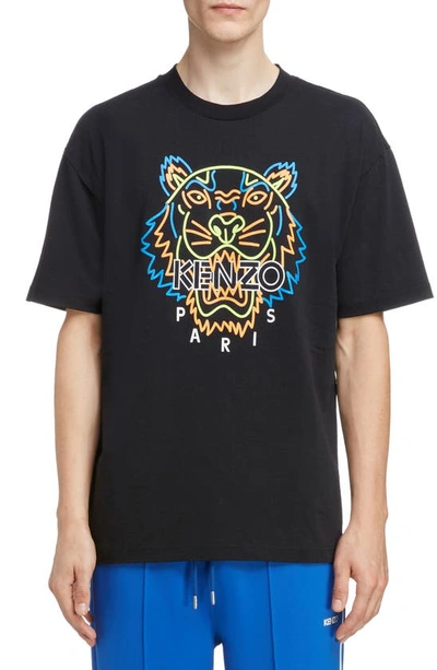 Shop Kenzo Neon Tiger Graphic T-shirt In Black