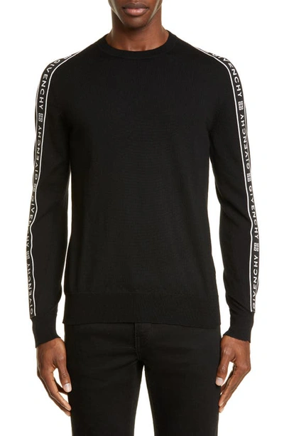 Shop Givenchy Large Band Crewneck Wool Sweater In Black