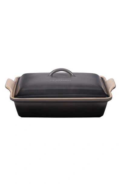Shop Le Creuset 4-quart Rectangular Stoneware Casserole With Lid In Oyster