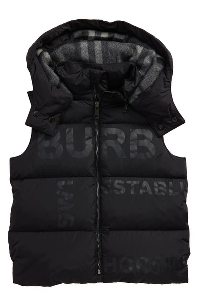 Shop Burberry Kids' Fergus Down Puffer Vest With Removable Hood In Black