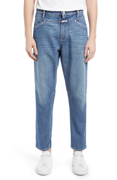 Shop Closed X-lent Relaxed Tapered Leg Cropped Jeans In Mid Blue