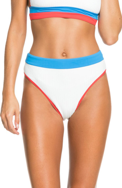 Shop Roxy Hello July High Cut Bikini Bottoms In Bright White