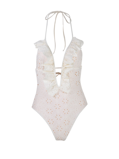 Shop P.a.r.o.s.h . Laced Halterneck Swimsuit In White