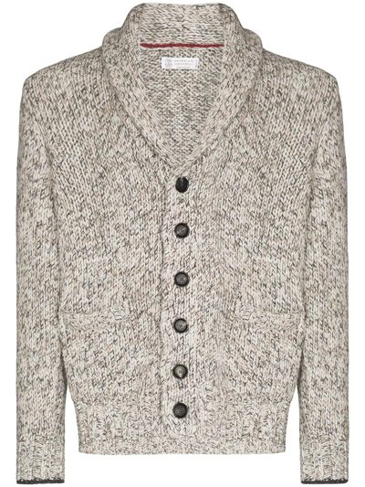 Shop Brunello Cucinelli Shawl-neck Buttoned Cardigan In 灰色