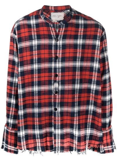 Shop Greg Lauren Check-print Frayed Shirt In 蓝色