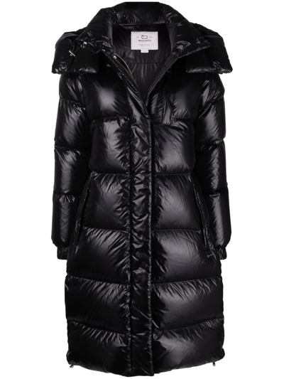 Shop Woolrich Padded Belted Parka Coat In 黑色