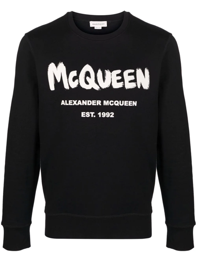Shop Alexander Mcqueen Graffiti-print Sweatshirt In 黑色