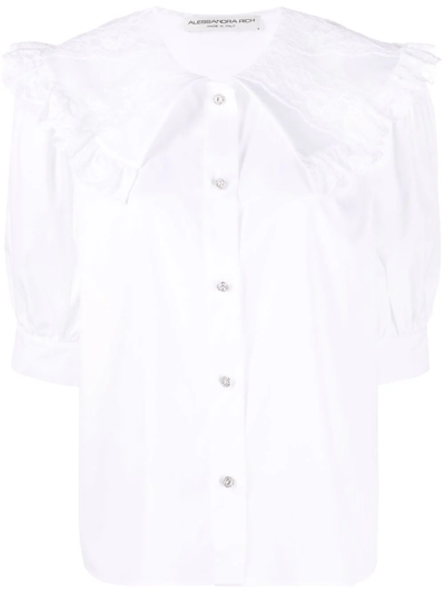 Shop Alessandra Rich Lace-collar Cotton Blouse In 白色