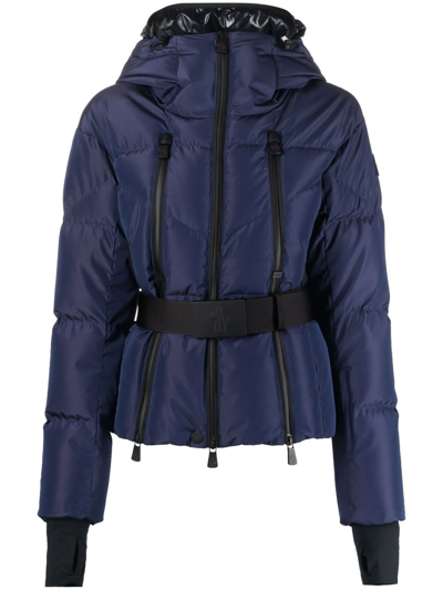 Shop Moncler Belted Padded Jacket In 蓝色