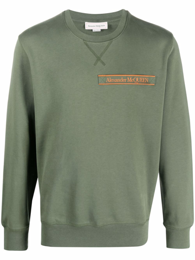 Shop Alexander Mcqueen Logo Patch Crew-neck Sweatshirt In 绿色
