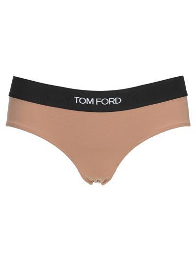 Shop Tom Ford Signature Logo Waistband Briefs In Beige