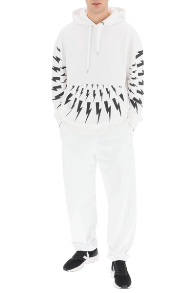 Shop Neil Barrett Radial Fair-isle Thunderbolt Hoodie In White,black