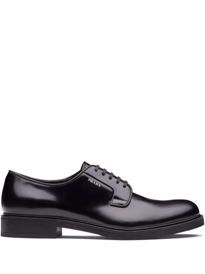 Shop Prada Brushed-leather Derby Shoes In Black