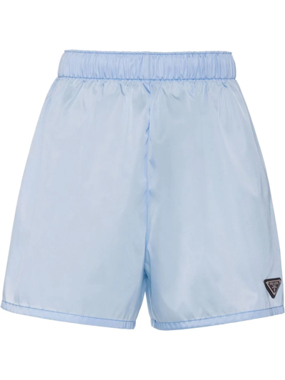 Shop Prada Re-nylon Triangle-logo Shorts In Blau