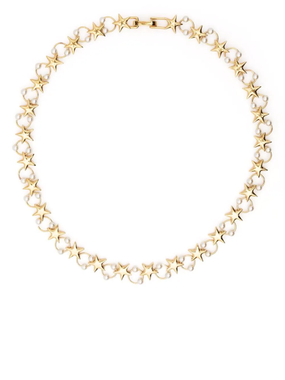 Shop Saint Laurent Faux-pearl Brass Bracelet In Gold