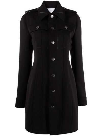 Shop Bottega Veneta Contrast-stitching Structured Shirt Dress In Schwarz