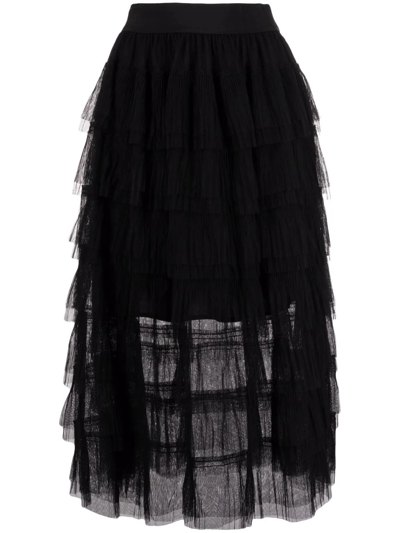 Shop Maje Layered Tulle Midi Skirt In Black