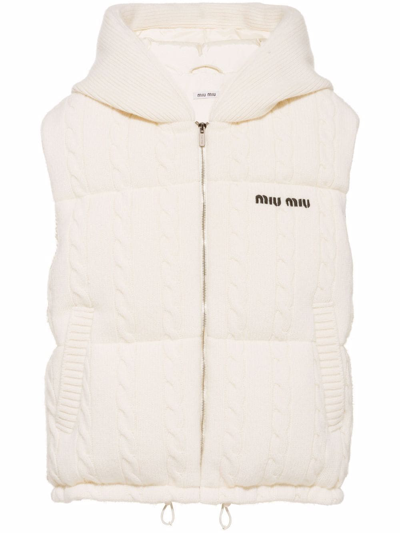 Miu Miu Logo embroidered Cable knit Padded Vest In Neutrals ModeSens