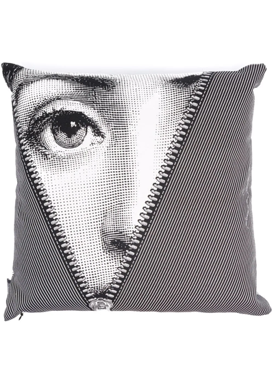 Shop Fornasetti Zipper Face Print Cushion In Black