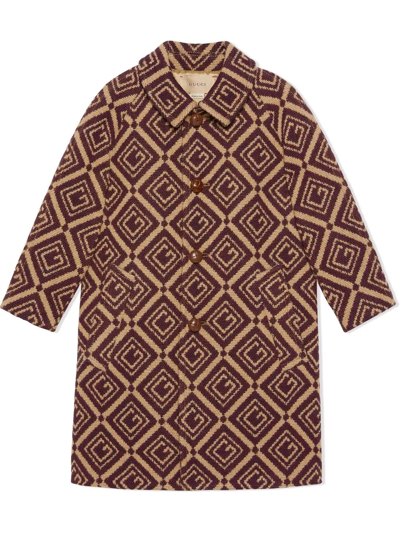 Shop Gucci Logo-print Tweed Coat In Brown